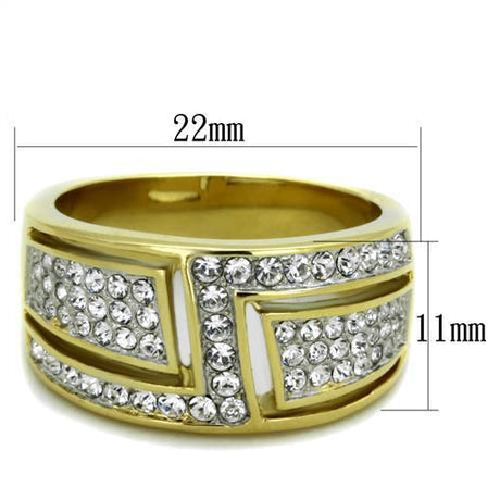 Two-Tone IP Gold (Ion Plating) Stainless Steel Ring with Top Grade Crystal  in Clear