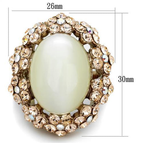 IP Rose Gold(Ion Plating) Stainless Steel Ring with Synthetic Cat Eye in White