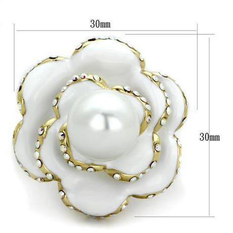 IP Gold(Ion Plating) Stainless Steel Ring with Synthetic Pearl in White
