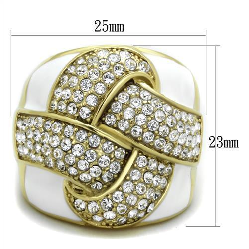 IP Gold(Ion Plating) Stainless Steel Ring with Top Grade Crystal  in Clear