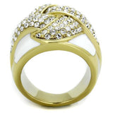 IP Gold(Ion Plating) Stainless Steel Ring with Top Grade Crystal  in Clear