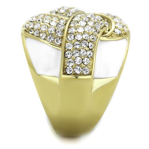 IP Gold(Ion Plating) Stainless Steel Ring with Top Grade Crystal  in Clear