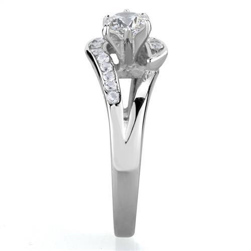 High polished (no plating) Stainless Steel Ring with AAA Grade CZ  in Clear