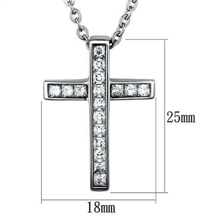 High polished (no plating) Stainless Steel Chain Pendant with AAA Grade CZ  in Clear