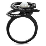 IP Black(Ion Plating) Stainless Steel Ring with Synthetic Pearl in White