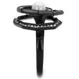 IP Black(Ion Plating) Stainless Steel Ring with Synthetic Pearl in White
