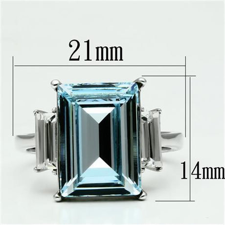 High polished (no plating) Stainless Steel Ring with Top Grade Crystal  in Sea Blue