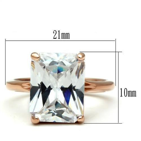 IP Rose Gold(Ion Plating) Stainless Steel Ring with AAA Grade CZ  in Clear