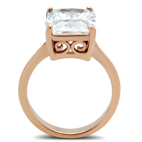 IP Rose Gold(Ion Plating) Stainless Steel Ring with AAA Grade CZ  in Clear