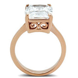 IP Rose Gold(Ion Plating) Stainless Steel Ring with AAA Grade CZ  in Clear