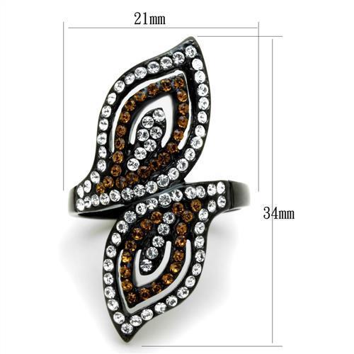 IP Black(Ion Plating) Stainless Steel Ring with Top Grade Crystal  in Smoked Quartz