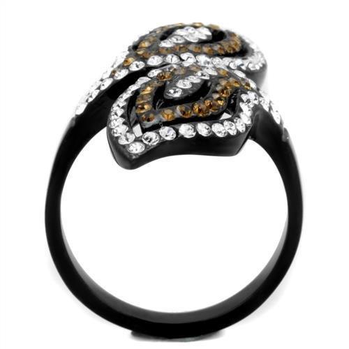 IP Black(Ion Plating) Stainless Steel Ring with Top Grade Crystal  in Smoked Quartz