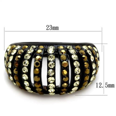 IP Black(Ion Plating) Stainless Steel Ring with Top Grade Crystal  in Multi Color