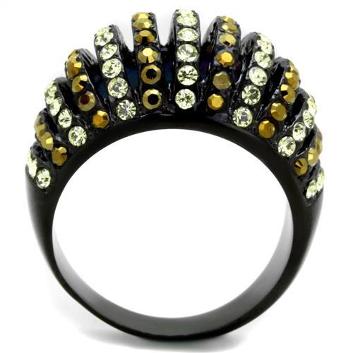 IP Black(Ion Plating) Stainless Steel Ring with Top Grade Crystal  in Multi Color