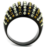 IP Black(Ion Plating) Stainless Steel Ring with Top Grade Crystal  in Multi Color
