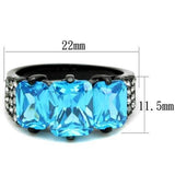 IP Black(Ion Plating) Stainless Steel Ring with AAA Grade CZ  in Sea Blue