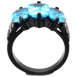 IP Black(Ion Plating) Stainless Steel Ring with AAA Grade CZ  in Sea Blue