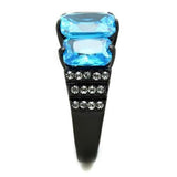 IP Black(Ion Plating) Stainless Steel Ring with AAA Grade CZ  in Sea Blue