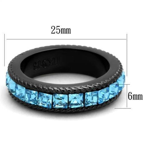 IP Black(Ion Plating) Stainless Steel Ring with Top Grade Crystal  in Sea Blue