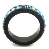 IP Black(Ion Plating) Stainless Steel Ring with Top Grade Crystal  in Sea Blue
