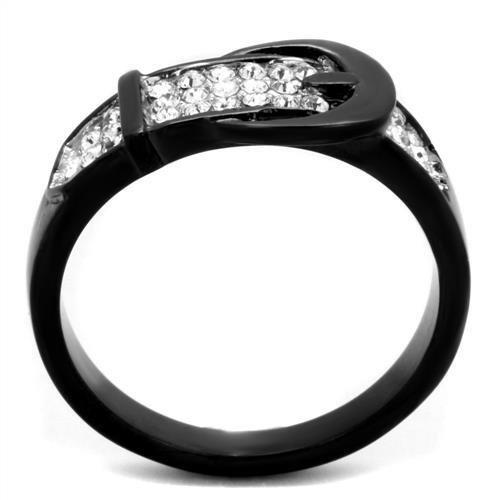 Two-Tone IP Black (Ion Plating) Stainless Steel Ring with Top Grade Crystal  in Clear