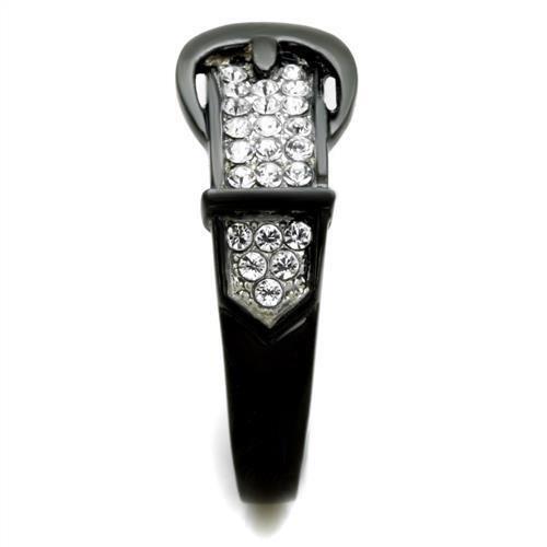 Two-Tone IP Black (Ion Plating) Stainless Steel Ring with Top Grade Crystal  in Clear