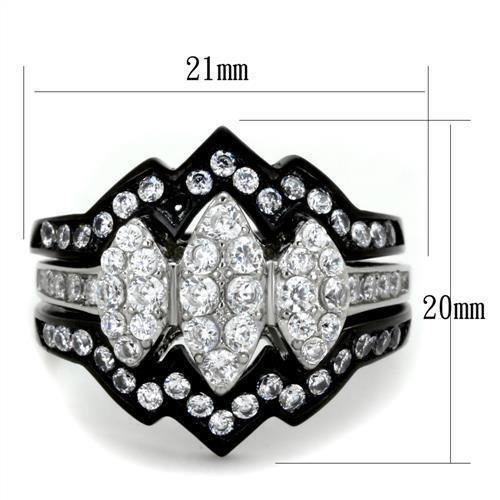 Two-Tone IP Black (Ion Plating) Stainless Steel Ring with AAA Grade CZ  in Clear