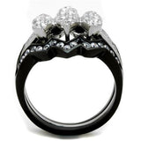 Two-Tone IP Black (Ion Plating) Stainless Steel Ring with AAA Grade CZ  in Clear