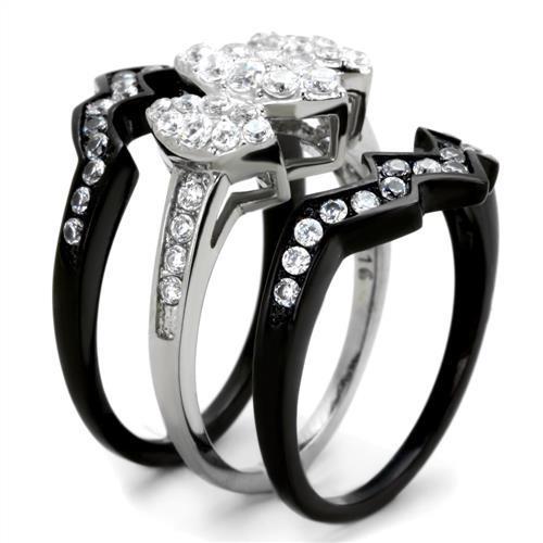 Two-Tone IP Black (Ion Plating) Stainless Steel Ring with AAA Grade CZ  in Clear