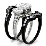 Two-Tone IP Black (Ion Plating) Stainless Steel Ring with AAA Grade CZ  in Clear