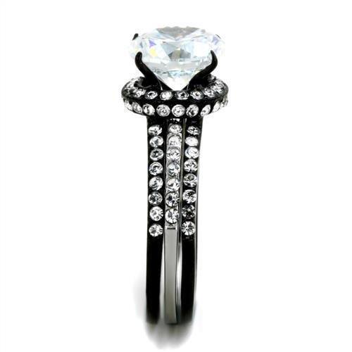 Two-Tone IP Black (Ion Plating) Stainless Steel Ring with AAA Grade CZ  in Clear