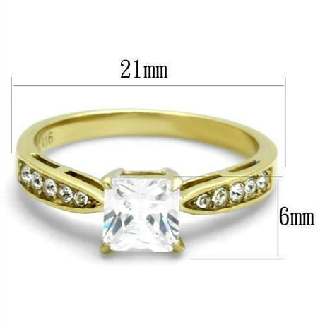 IP Gold(Ion Plating) Stainless Steel Ring with AAA Grade CZ  in Clear