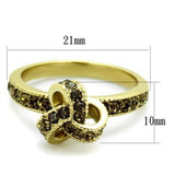 IP Gold(Ion Plating) Stainless Steel Ring with Top Grade Crystal  in Smoked Quartz