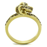 IP Gold(Ion Plating) Stainless Steel Ring with Top Grade Crystal  in Smoked Quartz