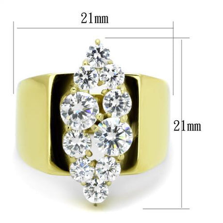 IP Gold(Ion Plating) Stainless Steel Ring with AAA Grade CZ  in Clear