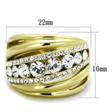 IP Gold(Ion Plating) Stainless Steel Ring with Top Grade Crystal  in Clear