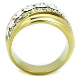 IP Gold(Ion Plating) Stainless Steel Ring with Top Grade Crystal  in Clear