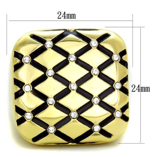 IP Gold(Ion Plating) Stainless Steel Ring with Top Grade Crystal  in Clear