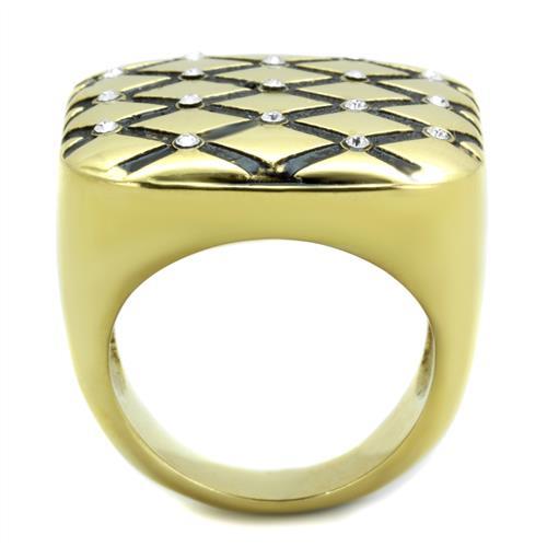 IP Gold(Ion Plating) Stainless Steel Ring with Top Grade Crystal  in Clear