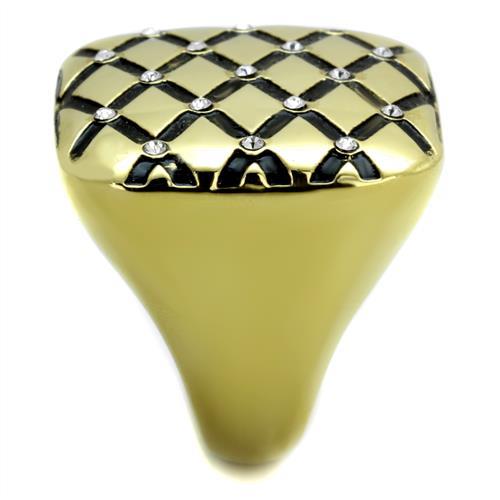 IP Gold(Ion Plating) Stainless Steel Ring with Top Grade Crystal  in Clear