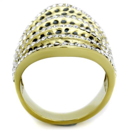 IP Gold(Ion Plating) Stainless Steel Ring with Top Grade Crystal  in Clear