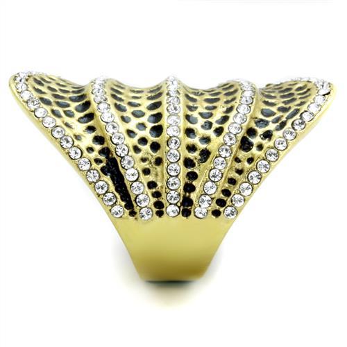 IP Gold(Ion Plating) Stainless Steel Ring with Top Grade Crystal  in Clear