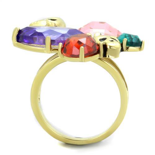 IP Gold(Ion Plating) Stainless Steel Ring with AAA Grade CZ  in Multi Color