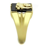IP Gold(Ion Plating) Stainless Steel Ring with Synthetic Onyx in Jet