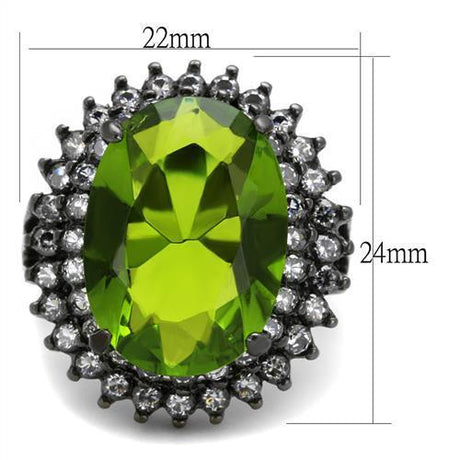 IP Light Black  (IP Gun) Stainless Steel Ring with Synthetic Synthetic Glass in Peridot