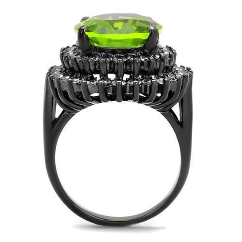 IP Light Black  (IP Gun) Stainless Steel Ring with Synthetic Synthetic Glass in Peridot