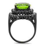 IP Light Black  (IP Gun) Stainless Steel Ring with Synthetic Synthetic Glass in Peridot