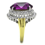 Two-Tone IP Gold (Ion Plating) Stainless Steel Ring with Top Grade Crystal  in Amethyst