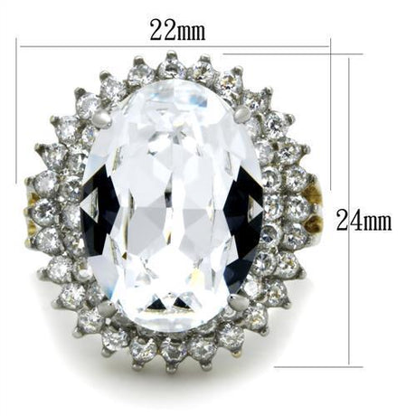 Two-Tone IP Gold (Ion Plating) Stainless Steel Ring with Top Grade Crystal  in Clear