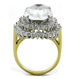 Two-Tone IP Gold (Ion Plating) Stainless Steel Ring with Top Grade Crystal  in Clear